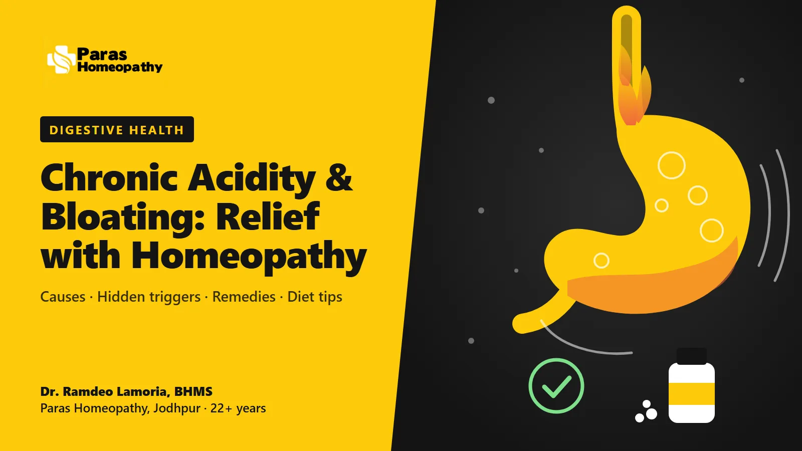 Homeopathy for chronic acidity and bloating – acid reflux and bloated stomach illustration, Paras Homeopathy Jodhpur